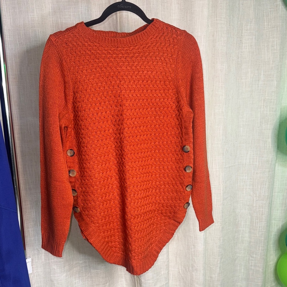 Kathy Ireland Vibrant Orange Sweater with Button Accents